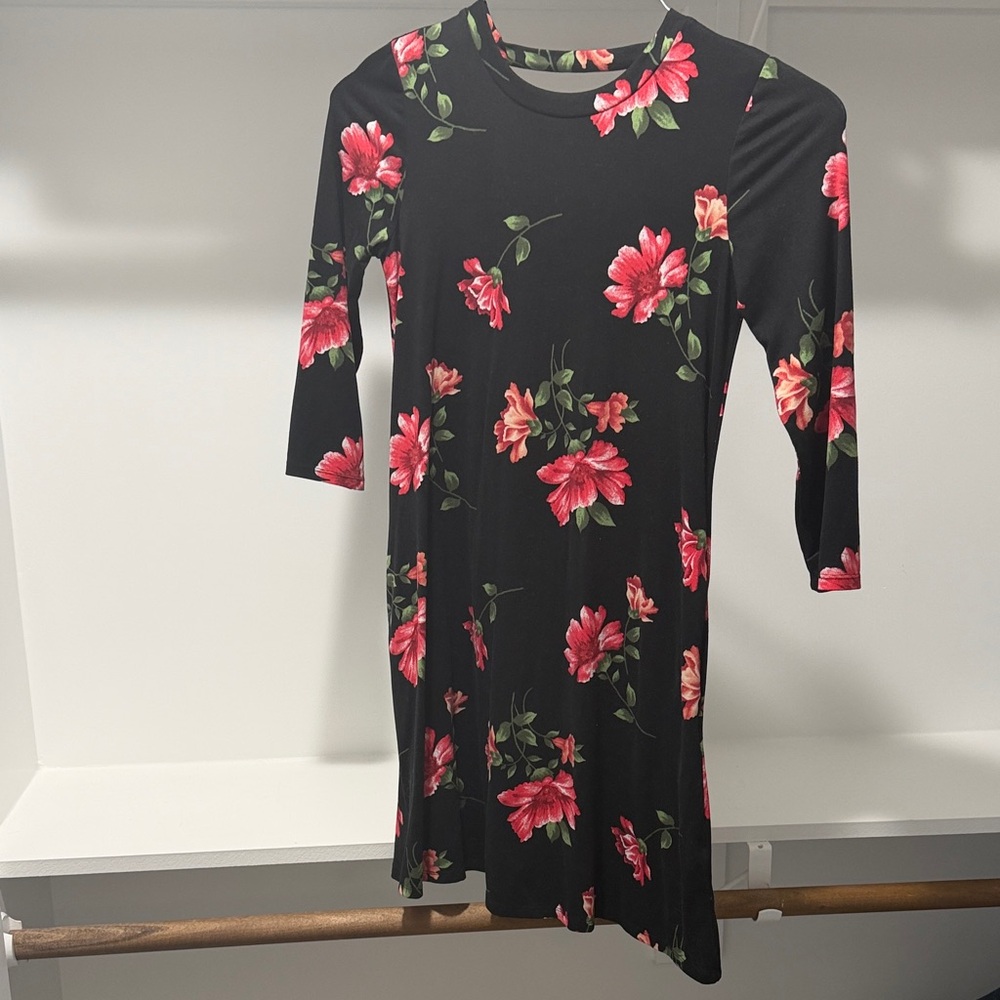 by & by Black Dress with Pink Floral Pattern - Picture 1 of 3